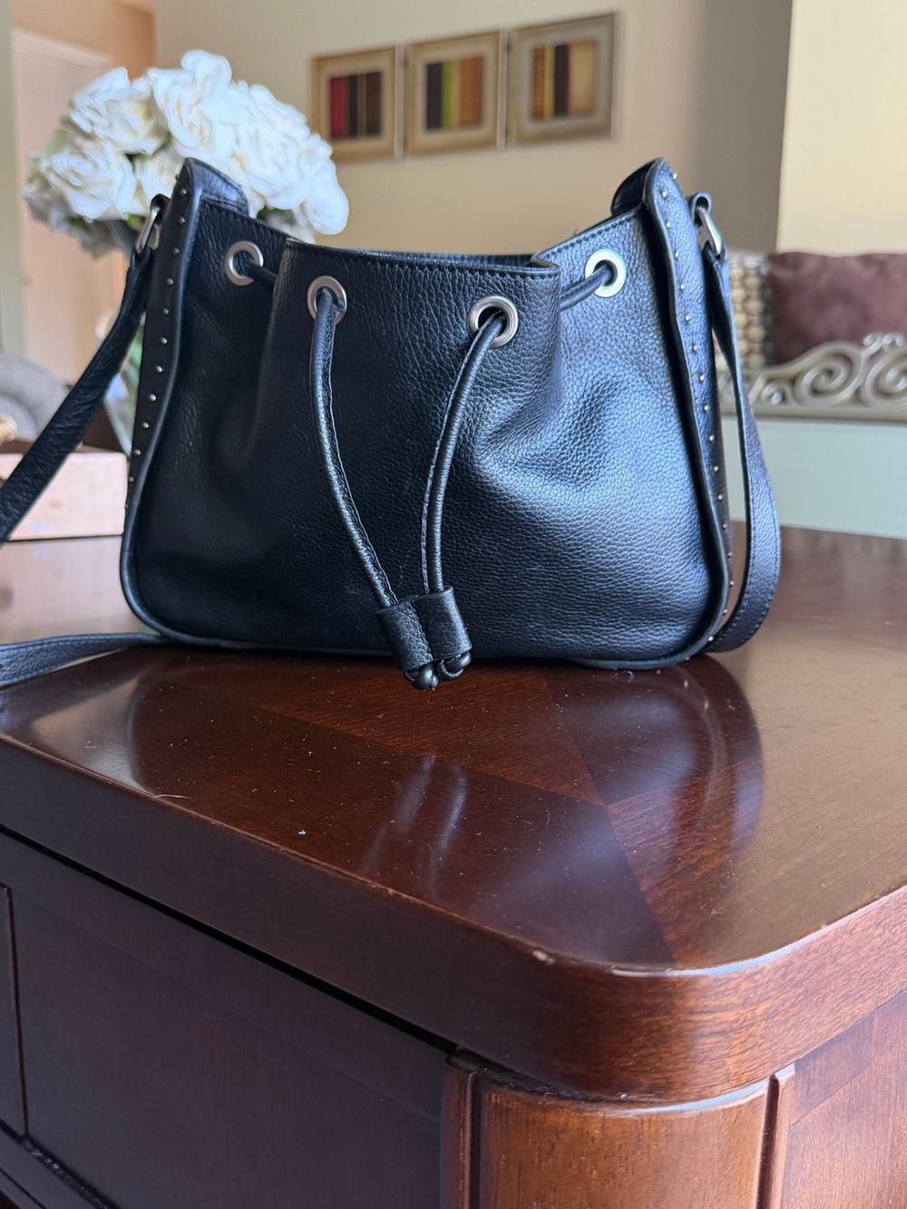 Barney’s Black Leather Drawstring Crossbody Bag Barney’s New York